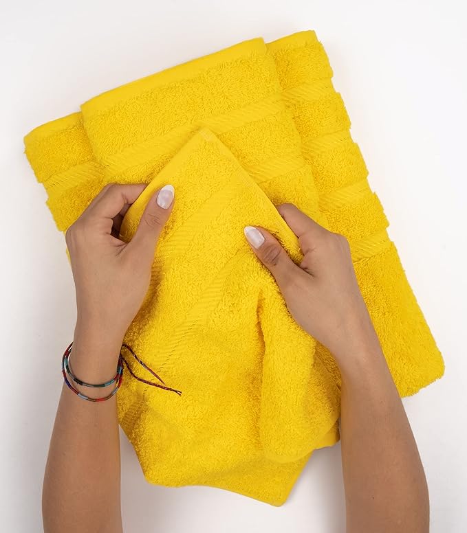 American Soft Linen Premium 3 Piece Towel Set, 1 Bath Towel 1 Hand Towel 1 Washcloth, 600 GSM 100% Cotton Turkish Towels for Bathroom, Yellow Towel Set