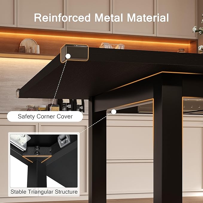 Extendable Dining Table for 4-6, 63" Modern Kitchen Table, Farmhouse Dining Room Tables for Dining, Kitchen, Office, Living Room, Rectangular Wooden Tables, Space Saving (Black)