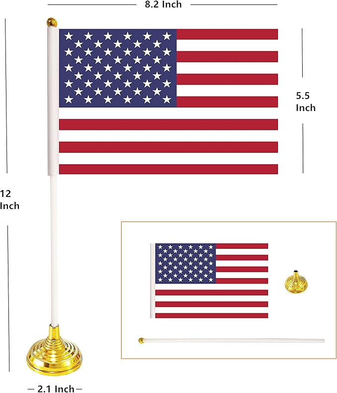 36 Pack USA US Desk Flags,Small Mini American Deluxe Table Flags Set with Stand Base,8.2 x 5.5 inches Miniature Desktop Flag