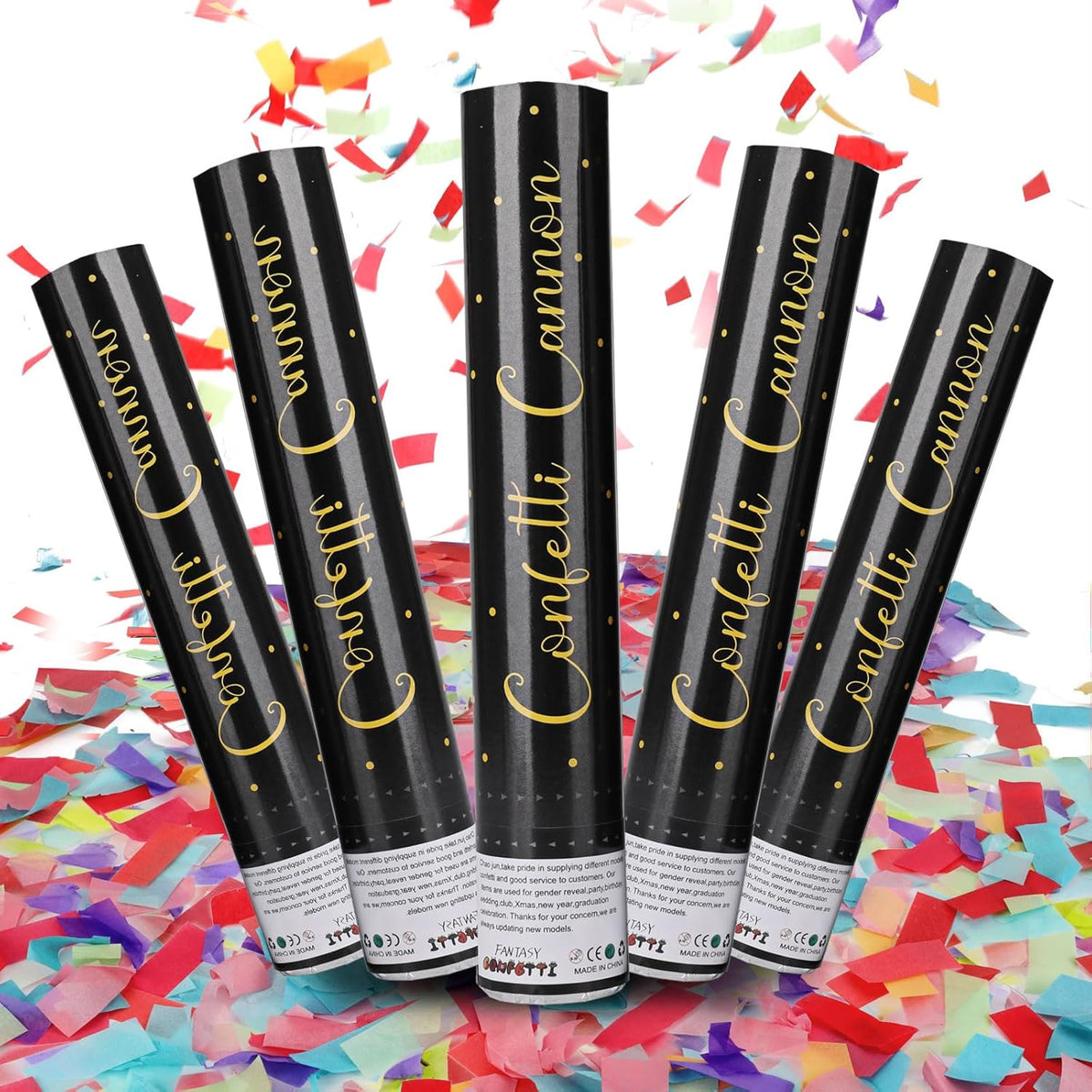 5 Pack Confetti Cannon Biodegradable, 12 Inch Confetti Poppers Graduation, Suitable for Graduation Wedding Birthday Parties and New Year's Eve Celebration