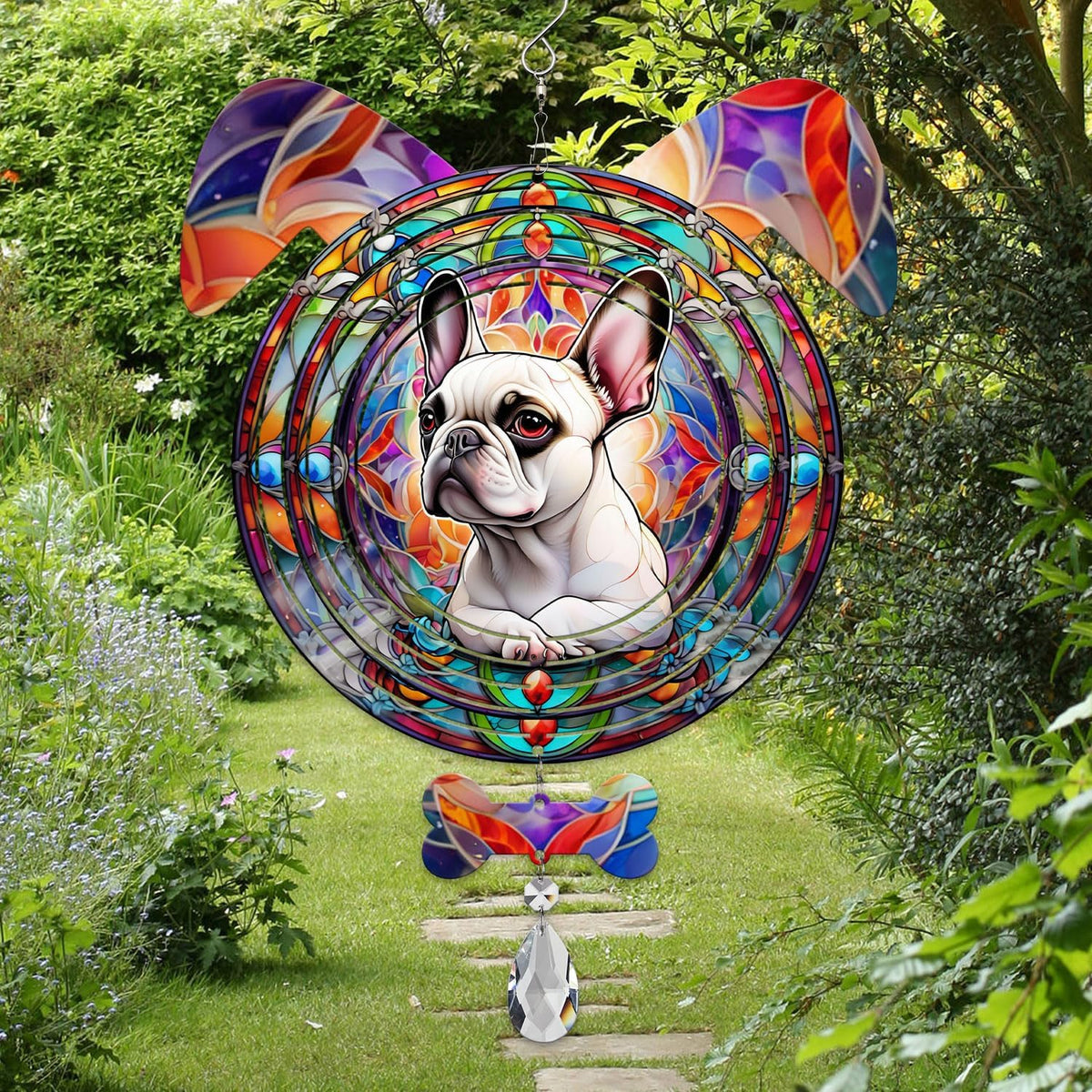 French Bulldog Dog Ears Wind Spinner, French Bulldog Wind Spinner Hanging for Yard and Garden
