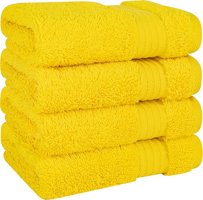 Cotton Paradise 100% Cotton Turkish Washcloth Set for Bathroom, 4 Piece Soft Absorbent Small Hand Face Towels Wash Rags, Yellow