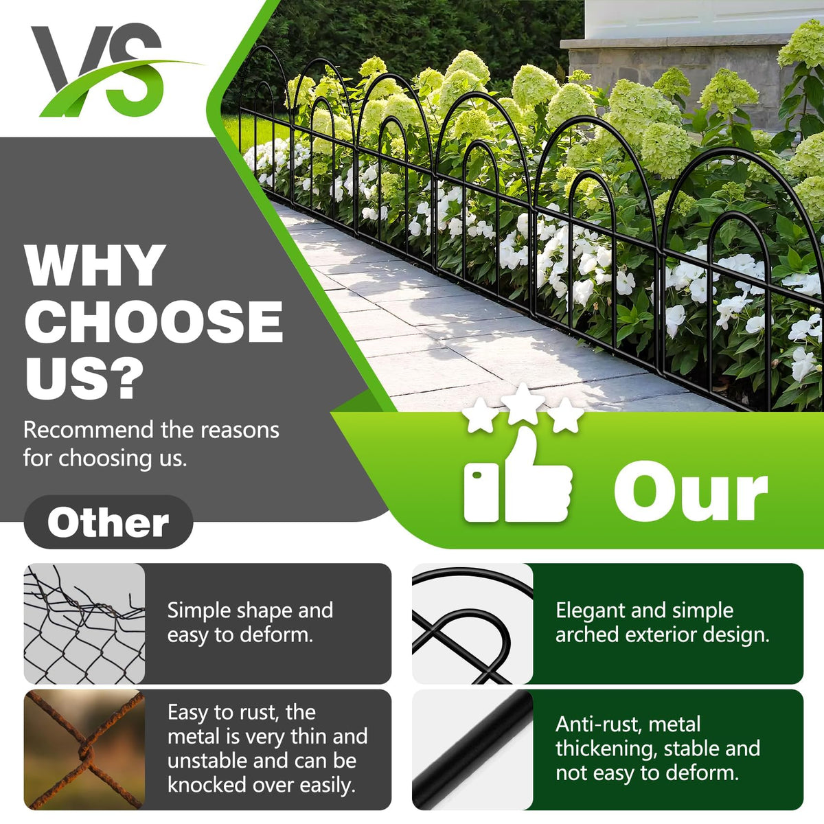 Decorative Garden Fence, 21.67ft(L) x 17in(H) Metal Fencing, 20 Pack, Black, Classic Style, Animal Barrier, Garden Border
