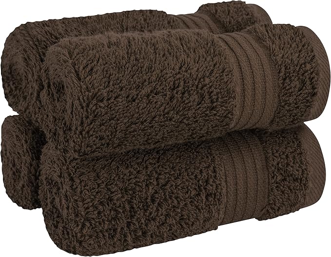 Cotton Paradise 100% Cotton Turkish Washcloth Set for Bathroom, 4 Piece Soft Absorbent Small Hand Face Towels Wash Rags, Brown