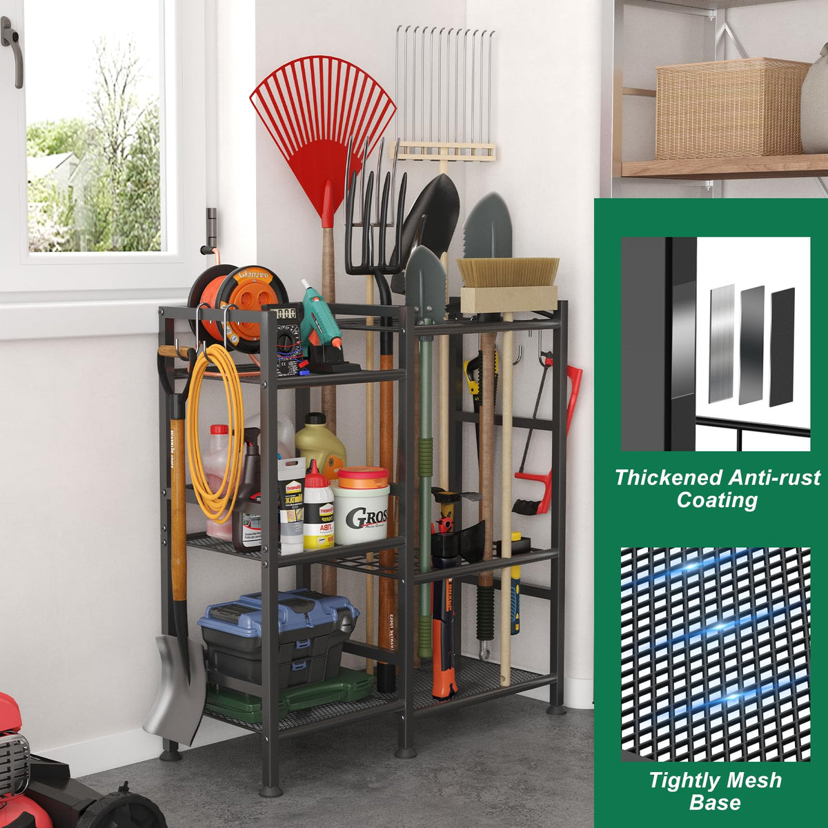 keomaisyto Garden Tool Organizer with Large Hooks, Garage Storage Rack