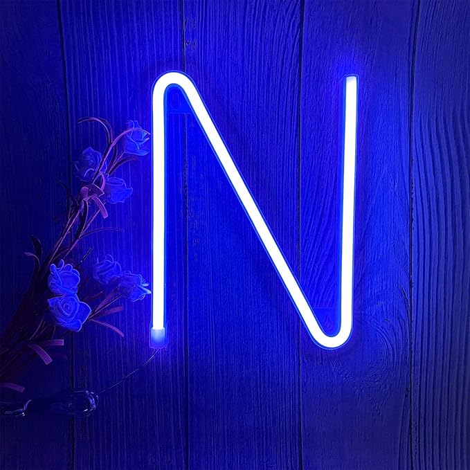 Neon Signs, ENUOLI Letters Light Neon Letters Marquee Letters with Lights Blue Light Up Signs for Wall Decor Christmas Party Bar Decorations Lights for Wedding Birthday (N)