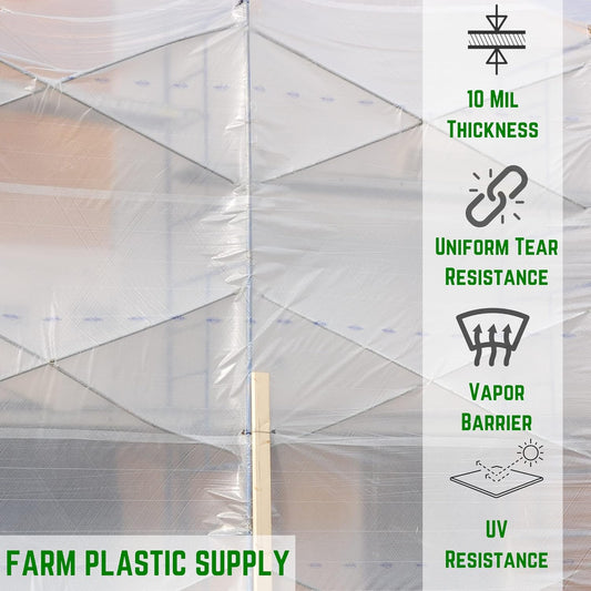 Farm Plastic Supply - Dura Skrim String Reinforced Clear Plastic Sheeting - 10 Mil - (24' x 90') - UV-Rated Extra Heavy Duty Poly Film Tear Resistant, Vapor Barrier Polyethylene Roll for Construction