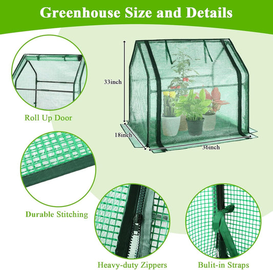 U'Artlines Portable Mini Greenhouse Small Green House with Waterproof Pad 36x18x33 Inch Plant Cover Tent for Garden Small Plants Indoor Outdoor, Green PE