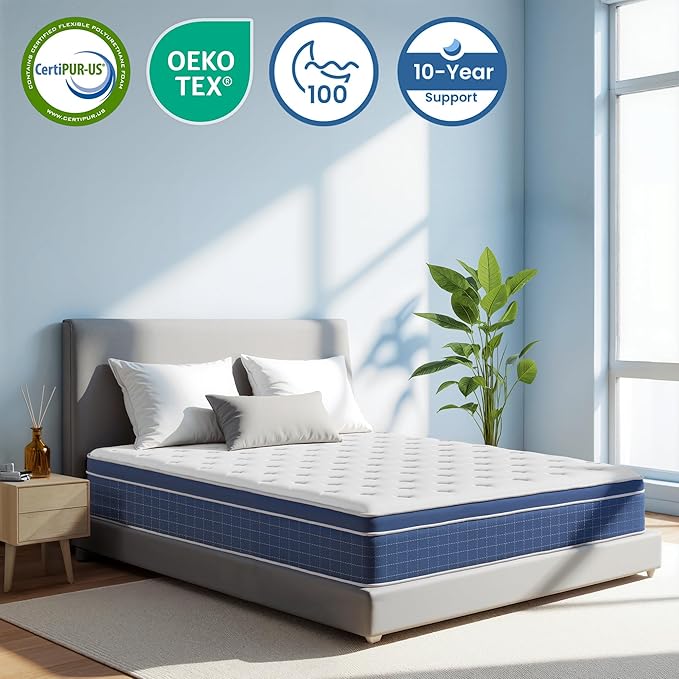 Twin Size Mattress 12 Inch, Twin Mattress in a Box, Hybrid Memory Foam Medium Firm Feel Individual Pocket Springs Matress, Breathable Fabric, Strong Edge Support, Fiberglass Free