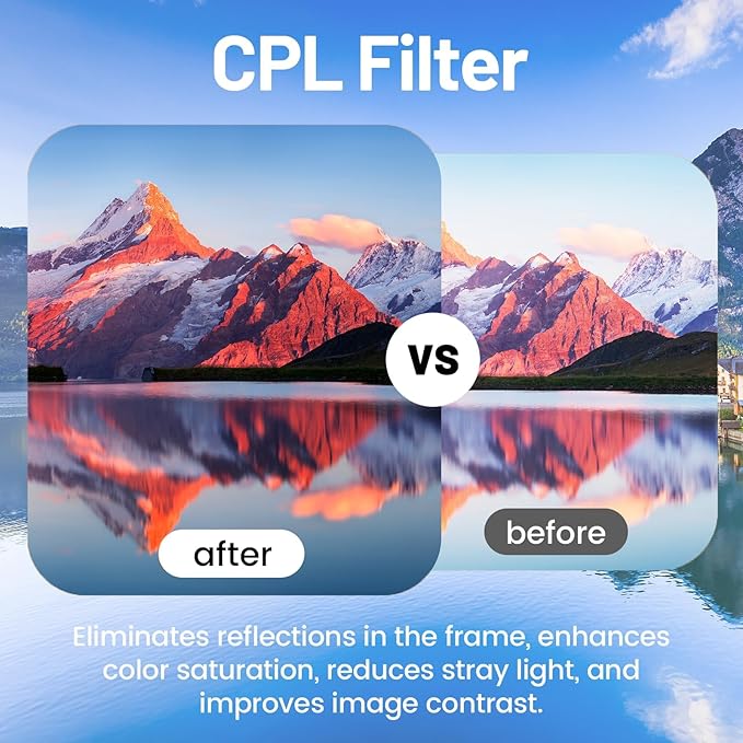 52mm UV+CPL+FLD Lens Filter Kit with Protective Storage Case, Multi-Coated Optical Camera Filters Sets UV Blocking + CPL Polarizer + Fluorescent Filter for Street Photography