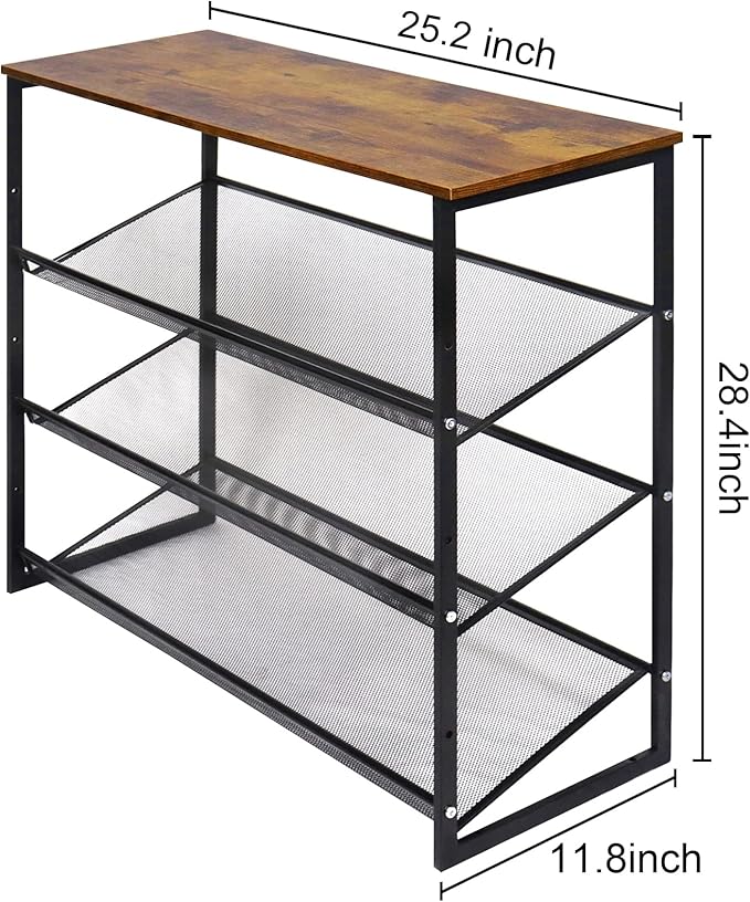 Garden 4 you 4-Tiers Shoe Storage Freestanding Organizer Modern 25.2 in Tilting Adjustable Shoe Rack for High Heels, Entryways, Hallways, Closets, Dormitory Rooms, Industrial, Brown