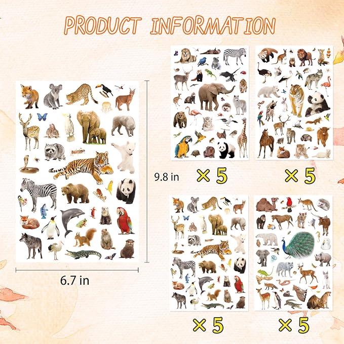 Wild Animals Stickers 750 Count Safari Jungle Animal Woodland Wildlife Zoo Creatures Stickers Party Favors Gifts Sticky Decor for Scrapbook Calendar Planner Gift Wrap Decor