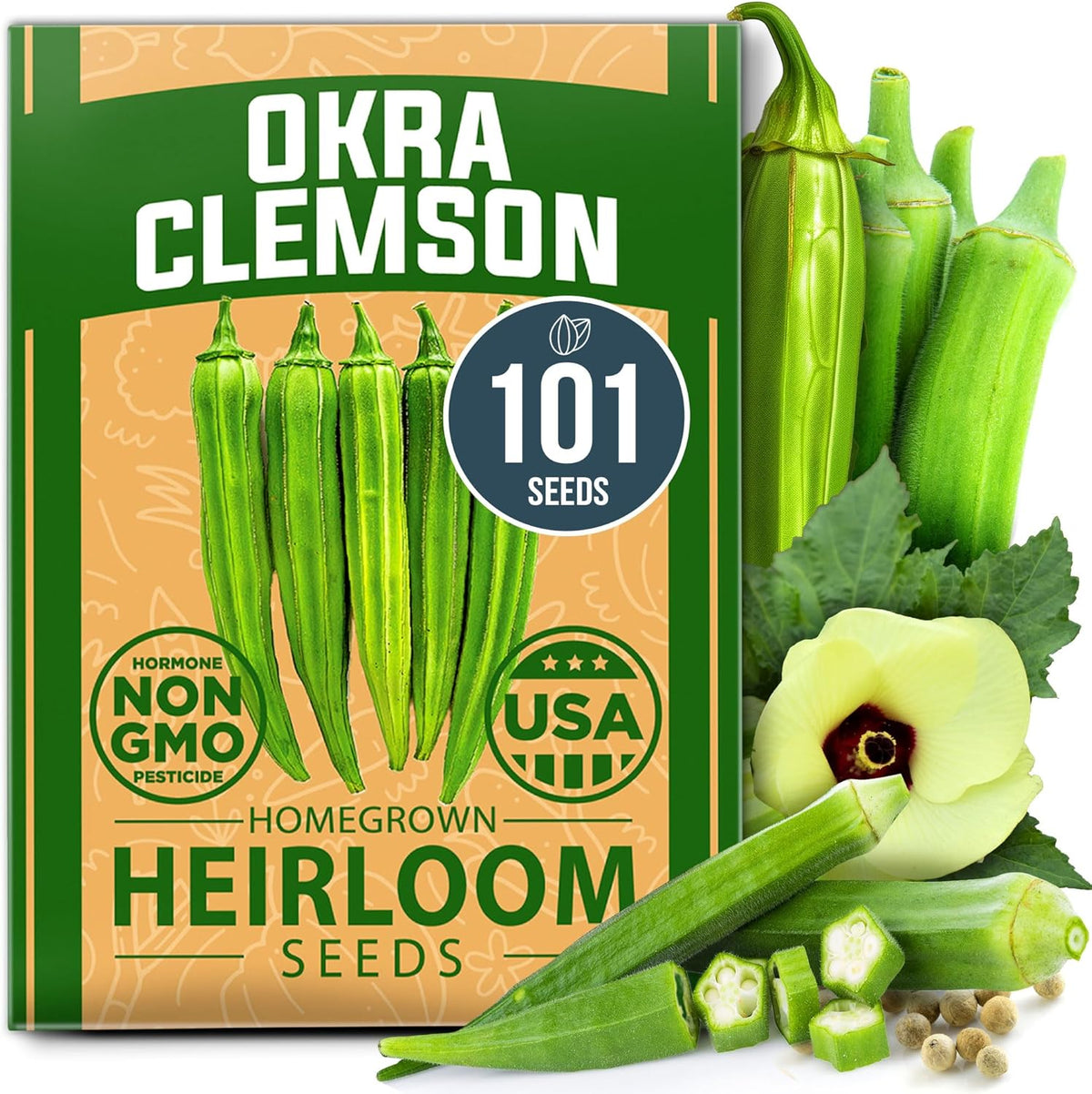 HOME GROWN ๐จ๐ฆ๐ ๐ฃ๐ฅ๐๐ ๐๐จ๐ Clemson Spineless Okra Seeds 101+ ๐ก๐ข๐ก-๐๐ ๐ข Heirloom Vegetable Seeds for Planting Easy to Grow Outdoor Summer Garden High Germination Rate (Abelmoschus esculentus)