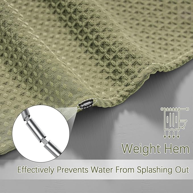 Khaki Shower Curtain Waffle Weave 60 Inches Heavy Fabric Duty Shower Curtains for Stall, Water Repellent 256GSM Weighted Modern Bathroom Shower Curtains with 10 Metal Hooks, 60Wx72H