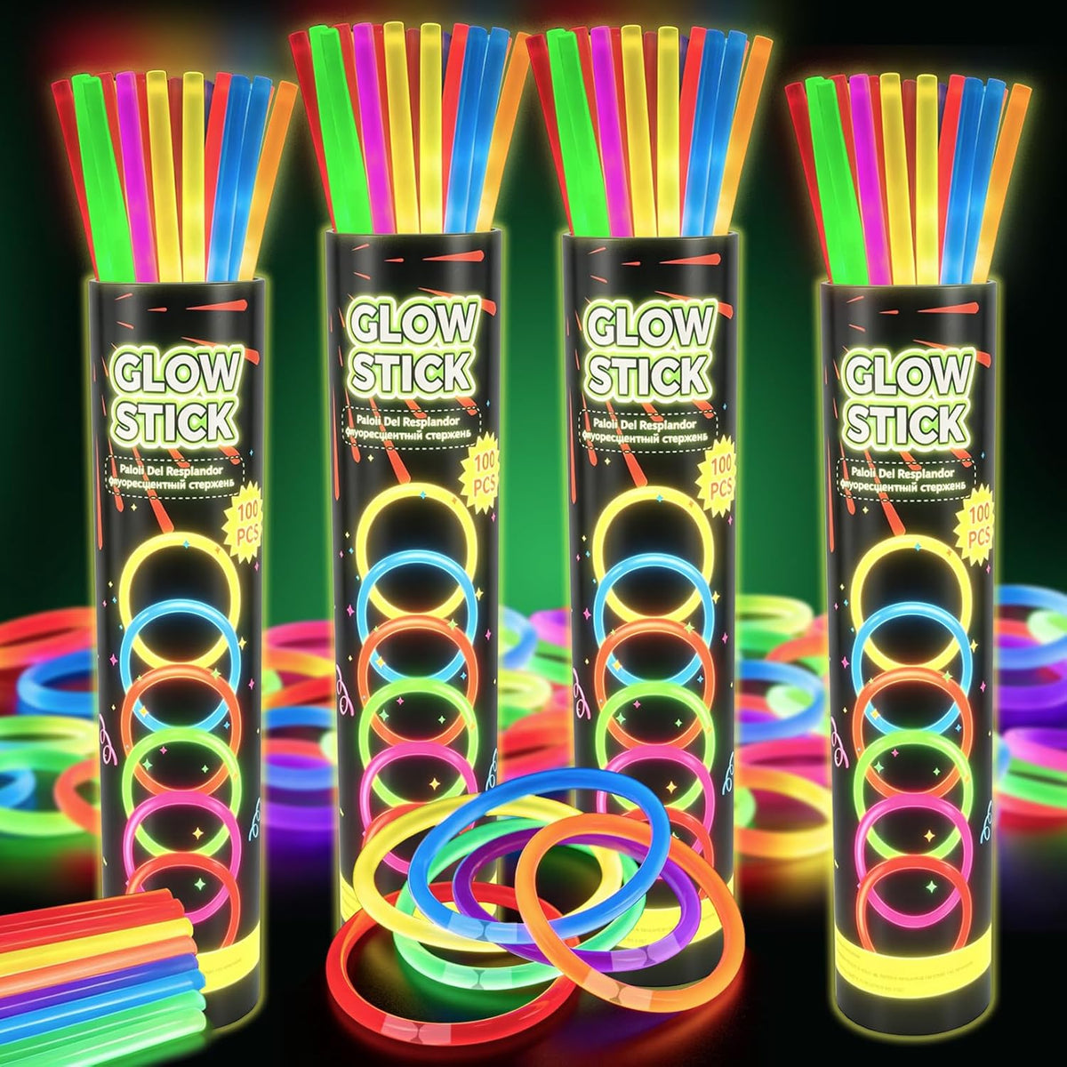 Glow Sticks Bulk 400 Pack 8" - Glow in The Dark Party Supplies,Glow Sticks For Kids Bulk Party Pack,Neon Glow in the Dark Party Supplies for Kids, Halloween, Concerts & Weddings