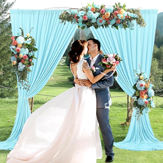 10 x 7 Feet Light Blue Backdrop Curtain for Partie, Background Curtains for Photoshoot, Birthday, Wedding, Halloween, Thanksgiving, Christmas, New Year Party Decorations 5Ft x 7Ft, 2 Panels