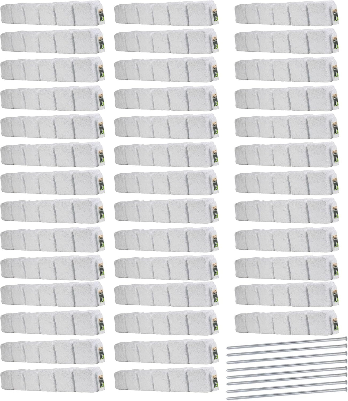 Beuta Landscape Edging | Garden Edging Border | Faux Stone Blocks for Lawn Edging, Flower Beds & Yard Edging – 40 Pack | Each Section Has 6 Blocks 48" L x 4" W x 6.5" H | 80 Spikes | Limewash