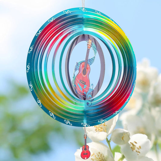 Guitar Wind Spinners Garden Yard Decor Gift for Women Men, 12 Inch Outdoor Metal 3D Wind Spinner, Stainless Steel Hanging Wind Catchers Kinetic Sculpture for Outside Decoration