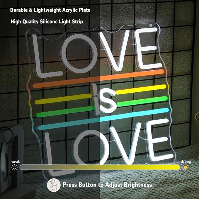Love Is Love Neon Sign for Wall Decor Wedding Neon Light Pride Rainbow LED Neon Sign Colorful Led Neon Light for Bedroom Man Cave Gay Bar Decoration