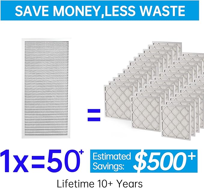 UBeesize 12x24x1 Reusable Electrostatic Air Filter HVAC AC Furnace Filter,MERV 8,Washable, Lasts a Lifetime,Permanent Air Filter,Breathe Fresher,Home And Office(Actual Size:11.38x23.38x0.82 Inch)