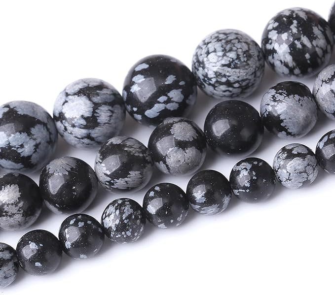 Snowflake Stone Beads for Jewelry Making DIY Craft Gemstone Beads Kit (6mm, 60pcs) Smooth Healing Crystal Beads for Bracelets, Necklaces, Home Decor