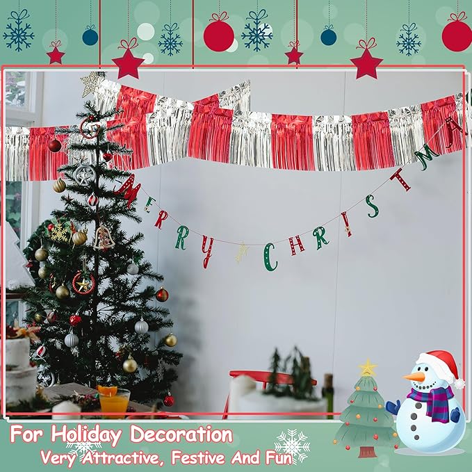 4 Pack 10 Feet Red Silver Foil Fringe Garland Metallic Tinsel Streamers Banner Fringe Curtain Banner for Parade Floats Wedding Graduation Homecoming Carnival Birthday Party Decorations (Red Silver)…