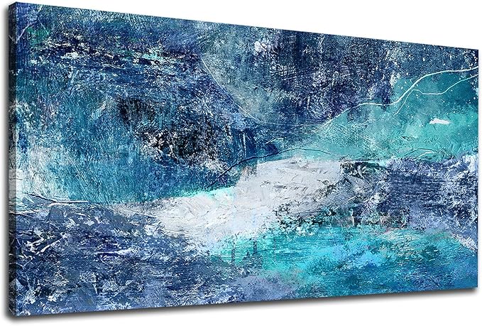 NINEASO Blue Abstract Canvas Wall Art - Turbulent Abstract Ocean Picture Blue Green Teal Wall Decor Roaring Waves Canvas Painting Abstract Prints Artwork for Living Room Bedroom Decoration 20" x 40"
