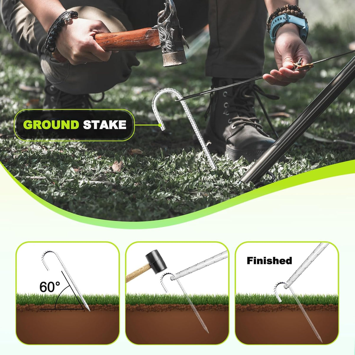 Kadrick Rebar Stakes 12 inch,J Hook Ground Stakes Anchors, 32-Pack White Galvanized Fence Stakes,Heavy Duty 5/16'' Diameter
