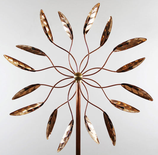 Stanwood Wind Sculpture Kinetic Copper Wind Sculpture, Dual Spinner Spinning Ficus Leaves