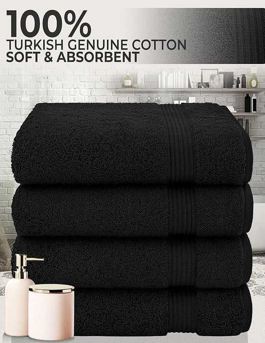 Cotton Paradise 4 Piece Turkish Bath Towels for Bathroom, 100% Cotton Extra Large Soft Plush Towels Bathroom Set, Black