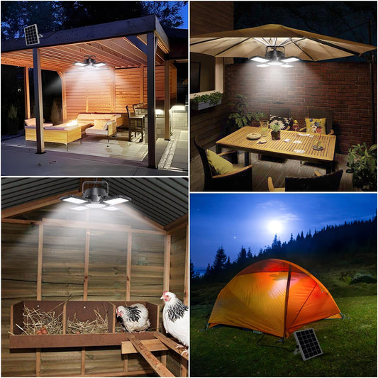 Aqonsie Solar Shed Light Outdoor Indoor, 176LED Solar Powered Motion Sensor Pendant Light Daytime Available, Solar Indoor Lights with 5 Lighting Modes & Remote for Shed Gazebo Barn Garage, 2 Pack