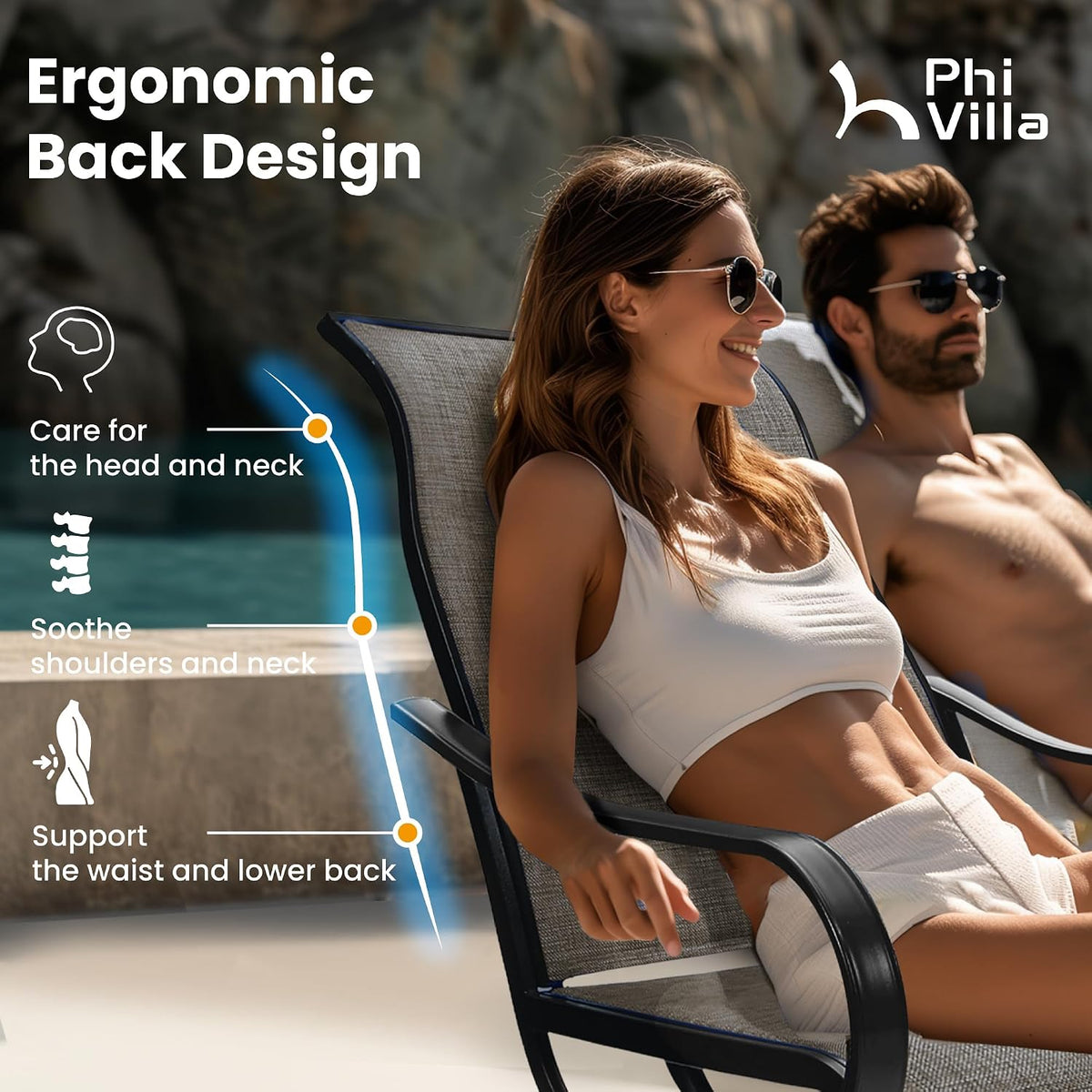 PHI VILLA Patio Swivel Dining Chairs Set of 2, Outdoor Metal Chair with Textilene Mesh Fabric, Patio Chair with Armrest, Black Frame for Patio Deck Garden