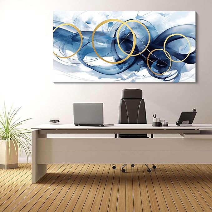 HKDGOKA Abstract Wall Art Living Room - Large Canvas Gold Blue Gradient Canvas Paintings Wall Artwork Modern Office Bedroom Pictures for Kitchen Bathroom Wall Decor 29x58 In