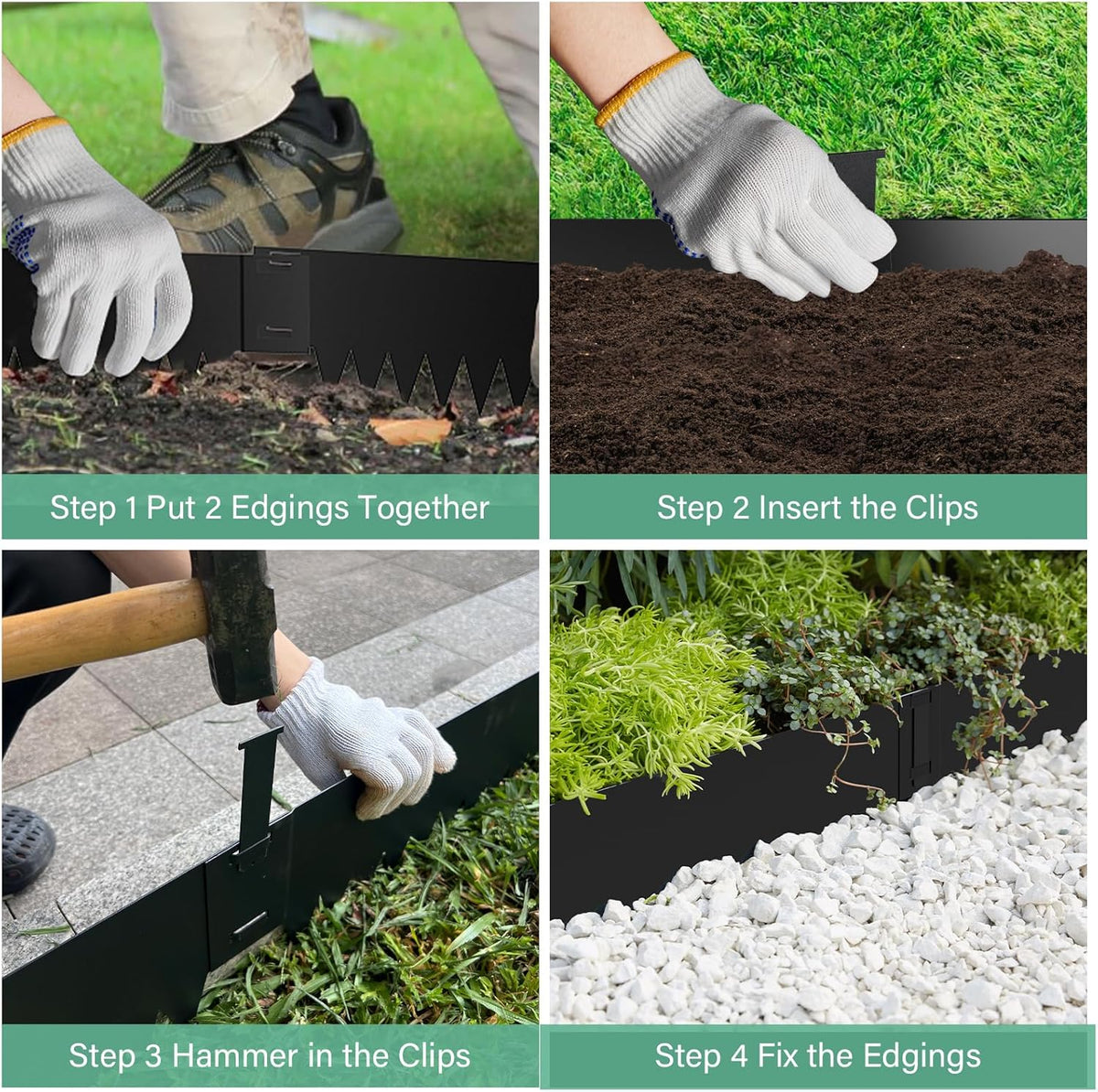 10 Inch Steel Garden Edging Borders, 40" L x 10" H Strips Metal Landscape Edging - Bendable Metal Edging with 6 Clips Edge for Landacaping Lawn Yard (20Ft Total, Black)