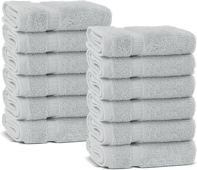 Chakir Turkish Linens Premium Cotton Absorbent Turkish Towels (Washcloths - 12 Piece, Silver Gray)
