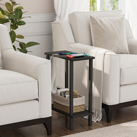 TUTOTAK Small Side Table, Narrow End Table, Skinny Sofa Table, Slim Nightstand, Couch Table, Living Room, Bed Room, Black TB01BK062