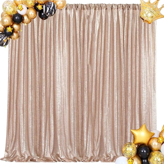 7ft x 7ft Champagne Sequin Backdrop Curtain Glitter Photo Booth Backdrop for Wedding Birthday Baby Shower Event Decorations