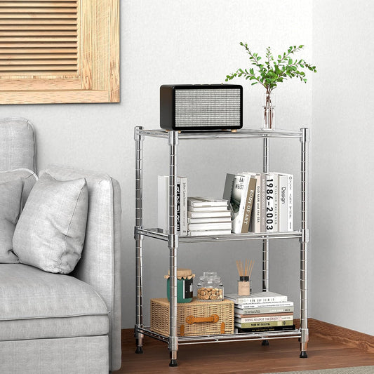 M MZG 450 lbs Wire Storage Shelving 3-Tier Utility Shelving Unit Steel Organizer Wire Rack for Home,Kitchen,Office,Chrome(11.8" D x 17.7" W x 26.4" H)