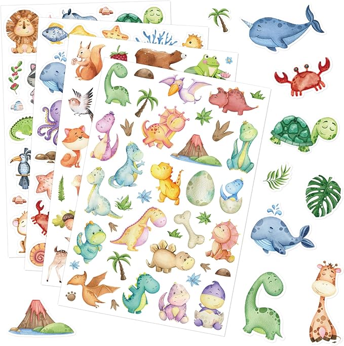 Cute Watercolor Safari Woodland Animals Dinosaur Fish Stickers 715 Count for Toddlers Kids Teens Water Bottle Stickers for Laptop Tablet Phone Case Scrapbook Binders Luggage Guitar School Supplies