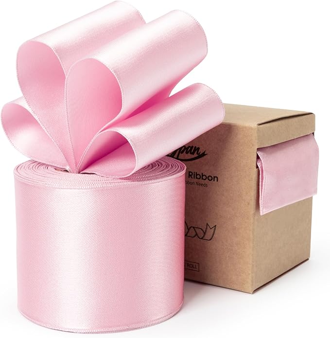 Pink Satin Ribbon Double-Faced Wired Ribbons for Gift Wrapping Flower Bouquet Bows Wedding Invitation Christmas Decor Crafts 2-1/2 Inch 10 Yards