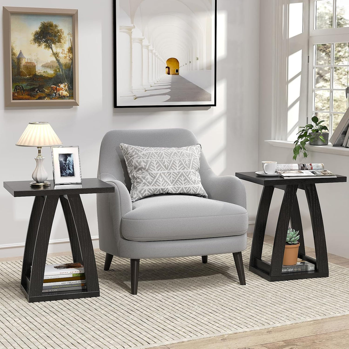 FROMJBEST End Tables Living Room, Side Table, Black End Table Set of 2