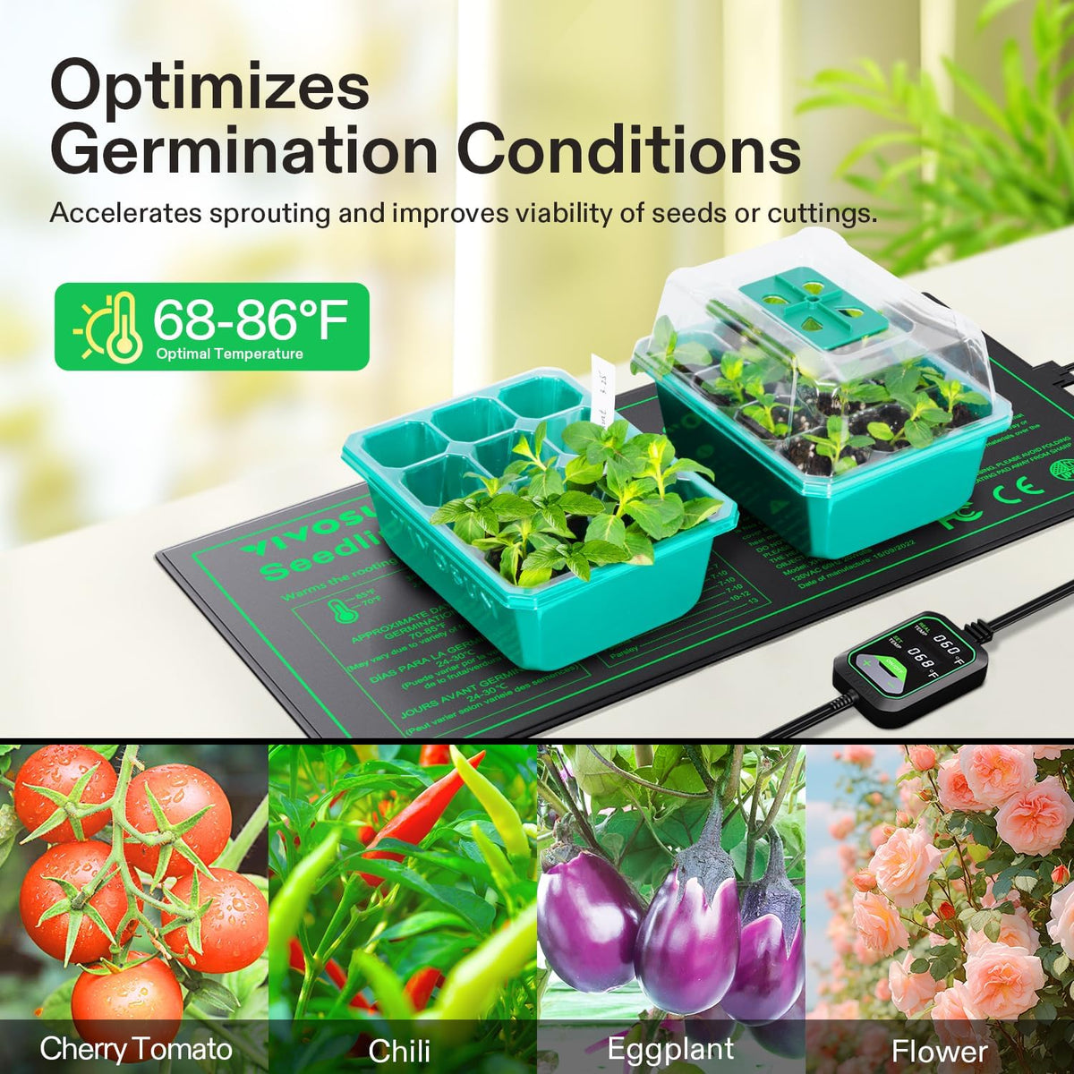 VIVOSUN 10"x20.75" Seedling Heat Mat with Built-in Temperature Controller, UL & MET-Certified Waterproof Plant Heating Pad for Germination, Hydroponics, Brewing, Breeding, and Greenhouses