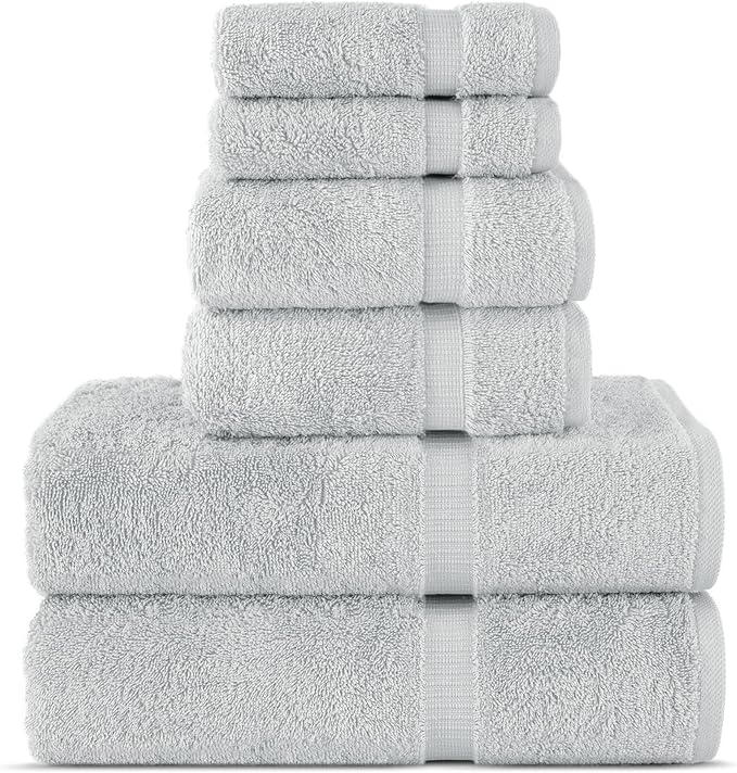 Chakir Turkish Linens Luxury Spa and Hotel Quality Premium Cotton 6-Piece Towel Set (2 x Bath Towels, 2 x Hand Towels, 2 x Washcloths, Silver Gray)