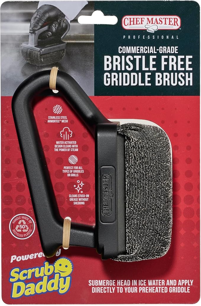 Chef Master Grill Brush Bristle Free Powered by ScrubDaddy, Steam Clean Grill Brush for Blackstone Grill, Flat Top Griddle & Skillet, Porcelain, Weber Gas, Charcoal Grill for Diner & Restaurant -90016