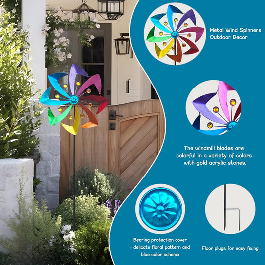 Wind Spinners Outdoor, 10 inch Wind Sculptures & Spinners, Metal Kinetic Wind Spinner, Decorative Pinwheels Large Wind Spinners for Yard and Garden Decor,Rainbow