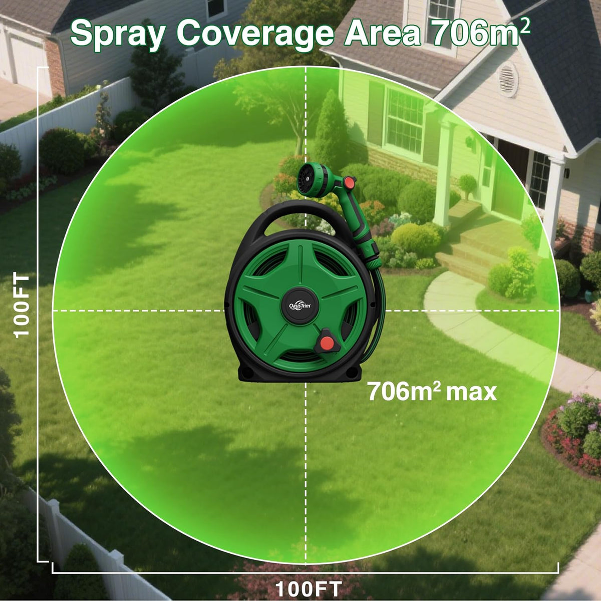 1/2" x 50FT Retractable Garden Hose Reel,With 10 Patterns Spray Nozzle,Portable Heavy Duty Garden Hose Holder for Garden Watering,Car & Patio Washing,Pet Cleaning(Green)