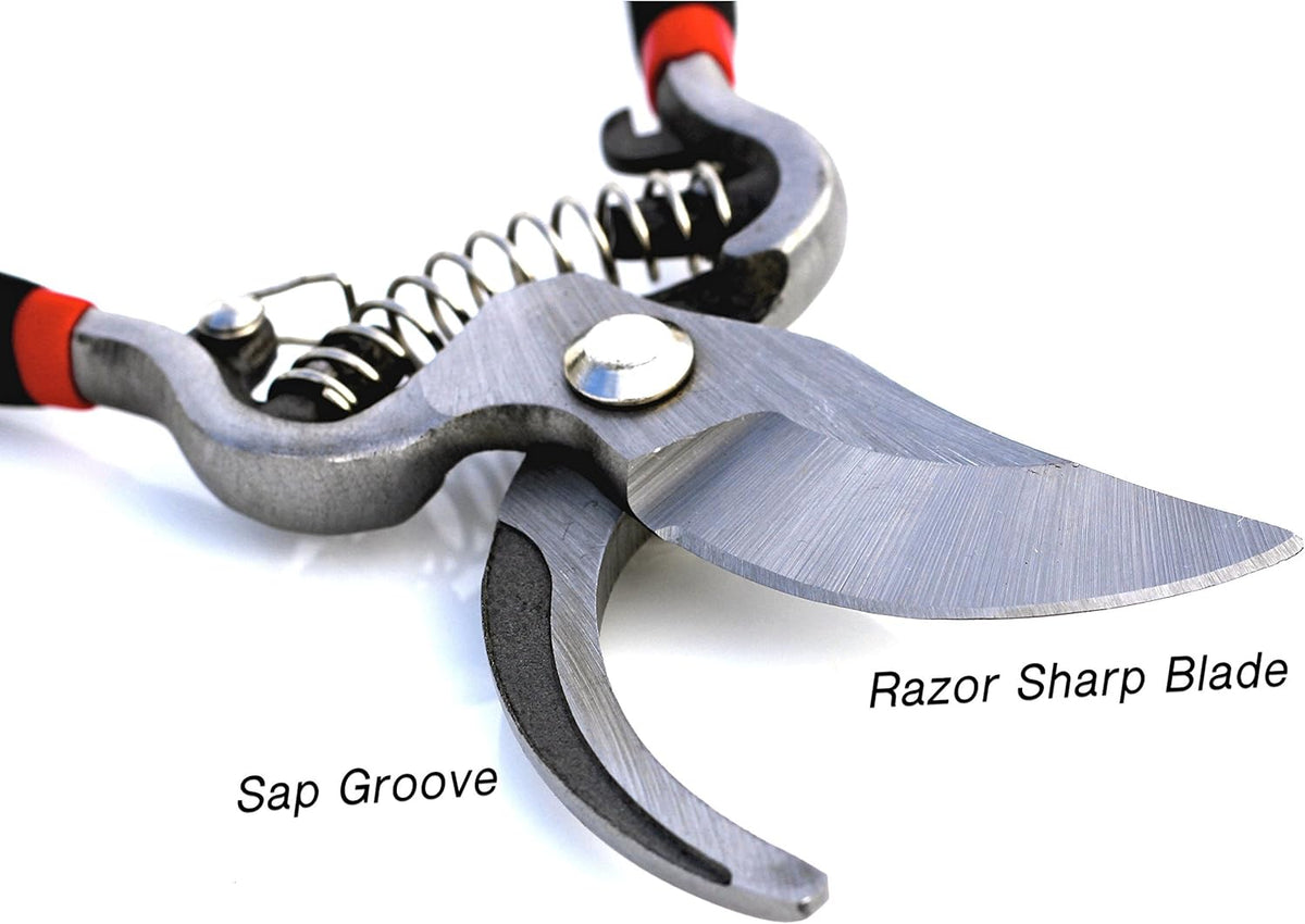 GARDEN GURU Classic Bypass Pruning Shears Clippers – Heavy Duty Forged Steel Garden Pruners – Safety Lock – Non Slip Comfort Grips – Cuts up to 1” Diameter – Professional Bypass Pruners for Gardening
