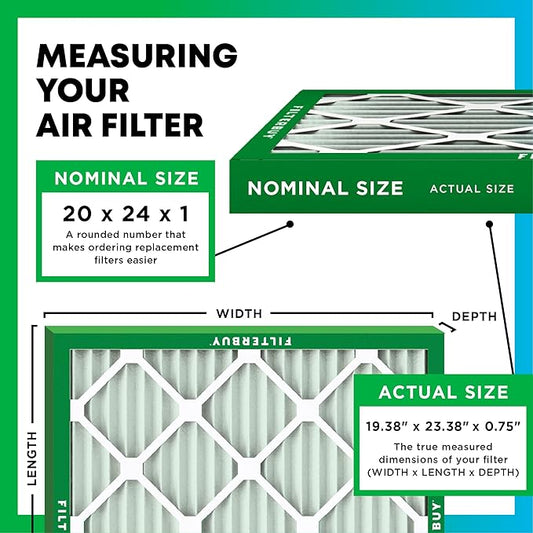Filterbuy 20x24x1 Air Filter MERV 10 Odor & Allergy Defense with Activated Carbon (4-Pack), Electrostatic Pleated HVAC AC Furnace Filters Replacement, Made in USA (Actual Size: 19.38 x 23.38 x 0.75)