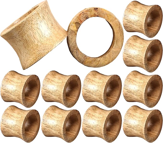 Wooden Napkin Rings Set of 12 - Handcrafted Napkin Holder for Dinner Table Decoration, Weddings, Home, Kitchen, Decor, Dinner, Parties, Every Day Use - Durable, Versatile (Brown)- CLEENTABLE