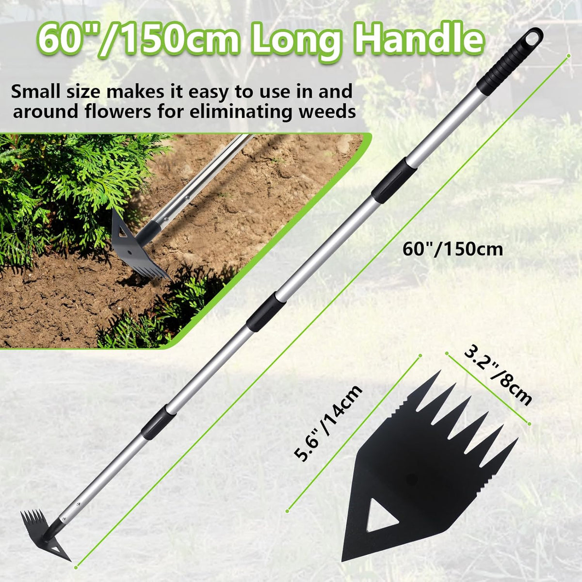 Weed Puller Tool with Long Handle, Hoe Garden Tool Weeding Rake Combo for Uprooting, Garden Hoe, Weed Remover Manual Hand Weeder for Yard Flower Bed